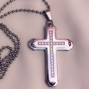 Stainless Steel Cross Pendant With Cubic Zirconia